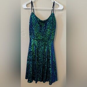 Morgan & Co. Blue and Green Sequin Spaghetti-Strap Mini Dress